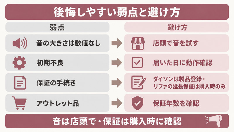ダイソンとリファで後悔しやすい弱点をイメージした画像